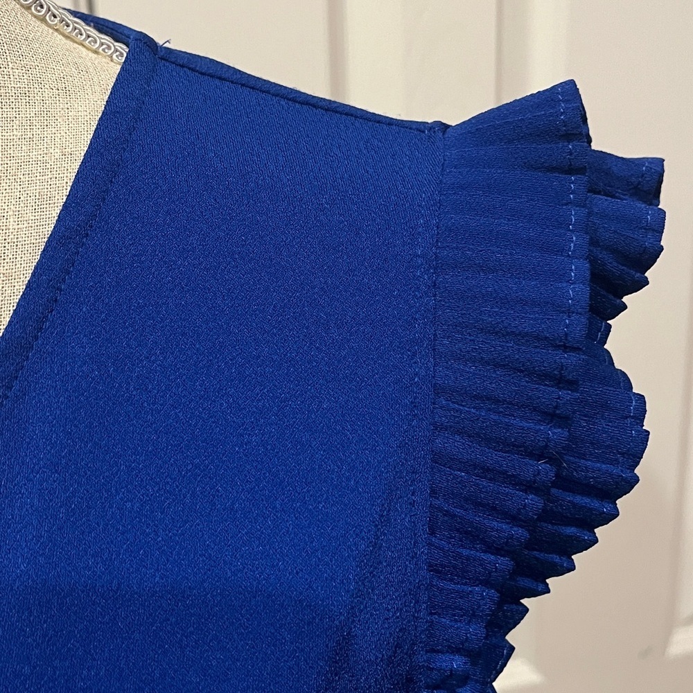 Adrianna Papell Royal Blue Pleated Sleeve Blouse - Picture 2 of 5